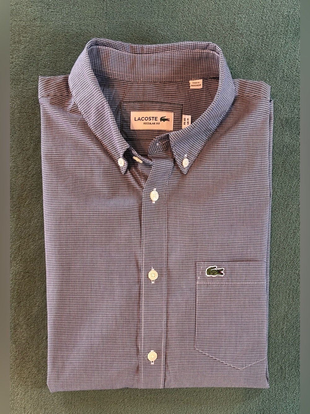 Lacoste Men's Blue Micro-Check Button-Down Shirt w/Croc. Logo, Size: M (6551)